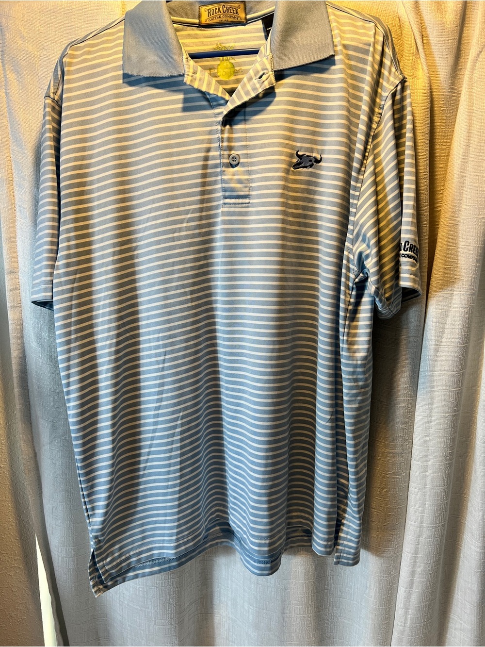 Rock Creek Men's Light Blue & White Striped Polo SIZE L